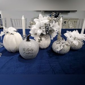 Set of Custom Silver Glitter Pumpkins, Custom White Pumpkins